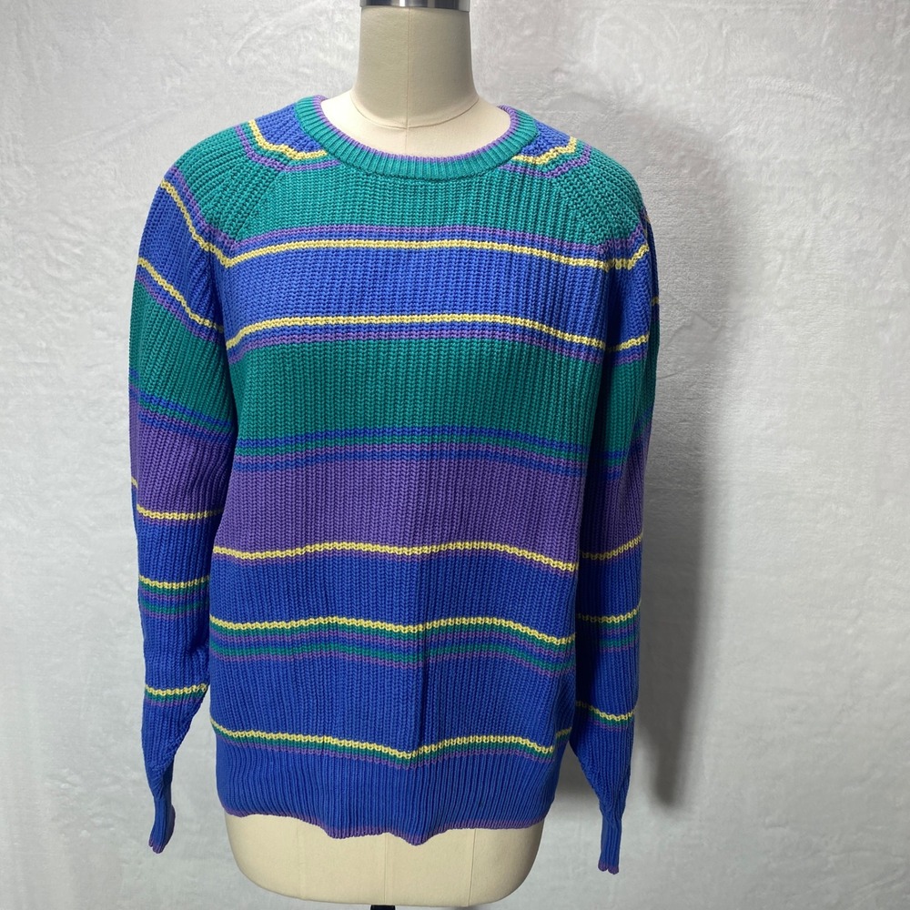 Vintage COLOURS BY ALEXANDER JULIAN Womens L Striped Knit Rainbow Sweater